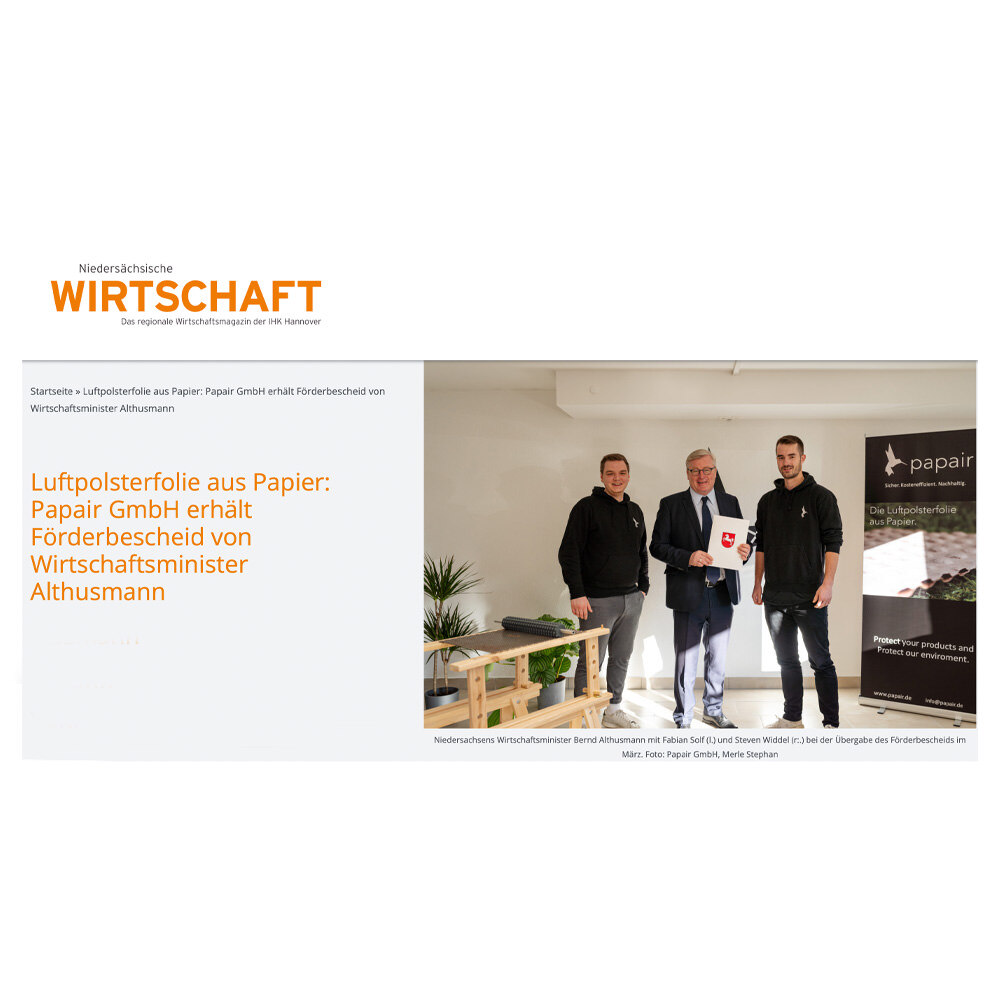 Papair Presseartikel von Niedersächsische Wirtschaft jetzt mehr erfahren