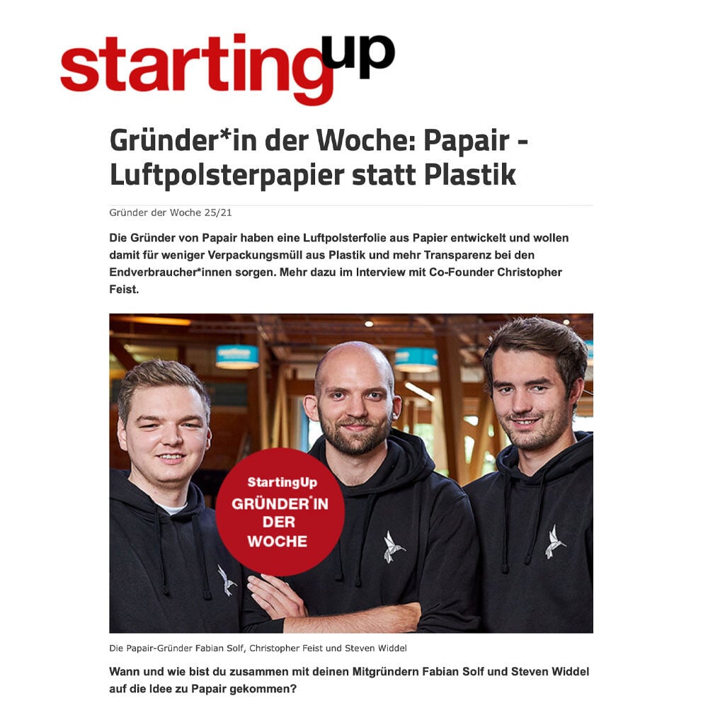Papair Presseartikel von starting up jetzt mehr erfahren